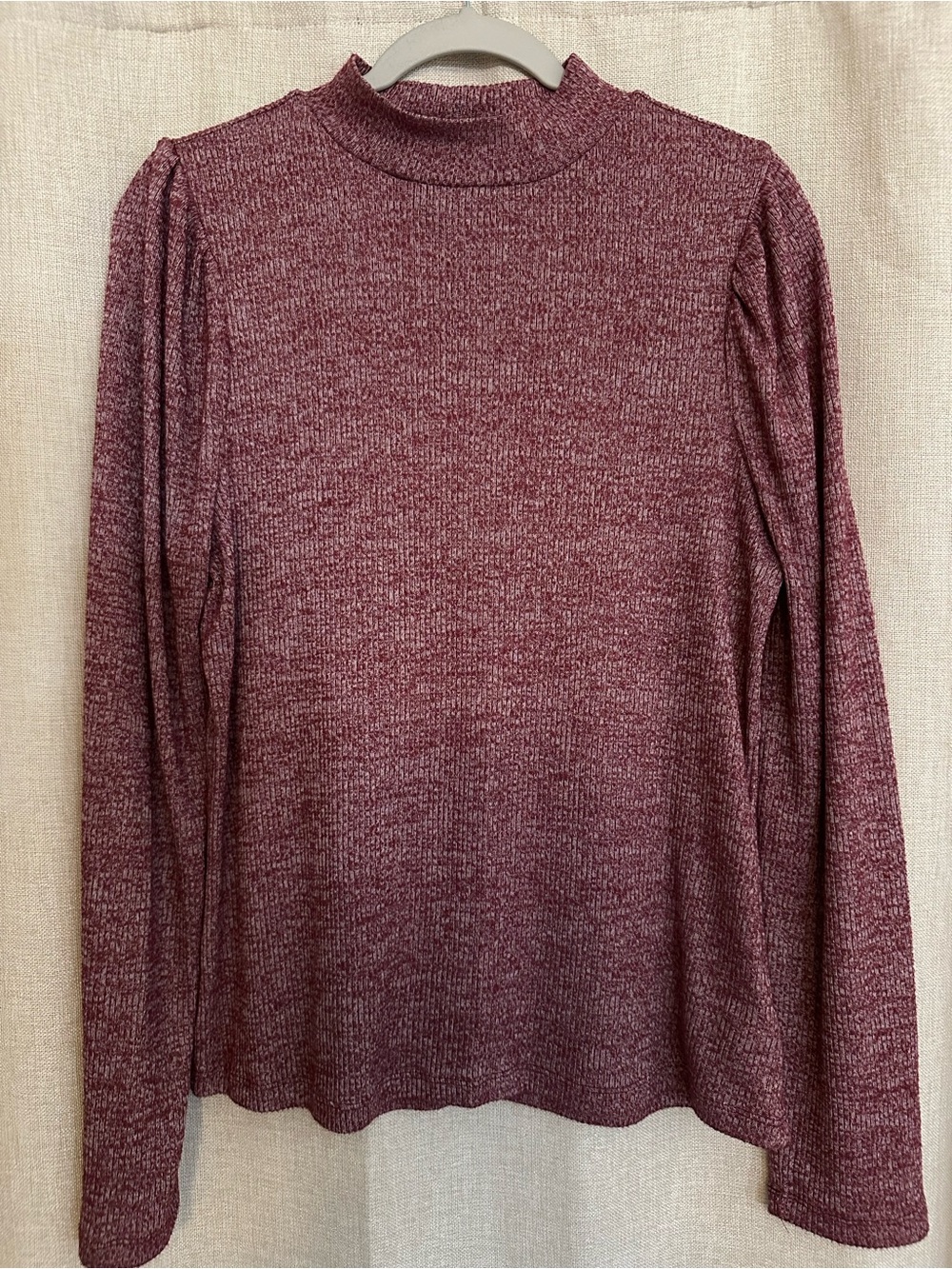 Women’s GAP Marled Burgundy Mock Neck Puff Sleeved Pullover